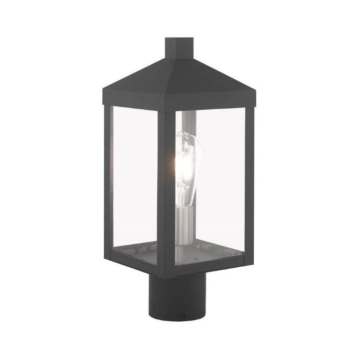Outdoor Landscape Lighting LED 12V Low Voltage Nyack Outdoor Classics 1 E12 Medium Base Light Bulb Socket Small Outdoor Post Top Lantern 6.25 x 6.25 x 15.25 Solid Brass and Clear Glass with Scandinavian Gray with Brushed Nickel Finish Candles 120V for Garden, Exterior Post - 20590-76