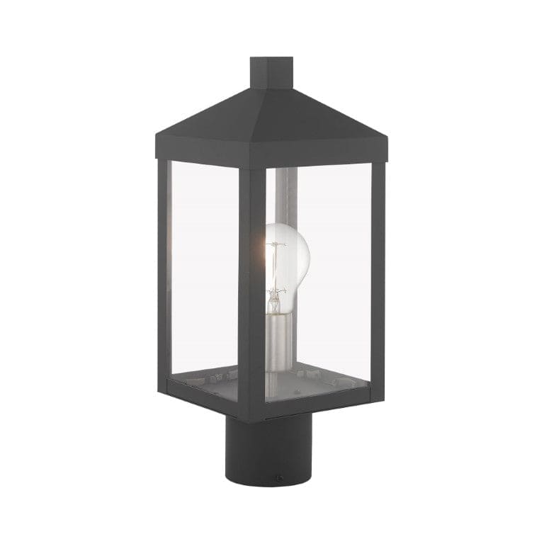 Outdoor Landscape Lighting LED 12V Low Voltage Nyack Outdoor Classics 1 E12 Medium Base Light Bulb Socket Small Outdoor Post Top Lantern 6.25 x 6.25 x 15.25 Solid Brass and Clear Glass with Scandinavian Gray with Brushed Nickel Finish Candles 120V for Garden, Exterior Post - 20590-76