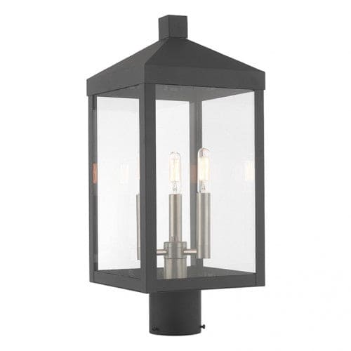 Outdoor Landscape Lighting LED 12V Low Voltage Nyack Outdoor Classics 1 E12 Candelabra Base Light Bulb Socket Medium Outdoor Post Top Lantern 8.25" x 8.25" x 19.5" Solid Brass and Clear Glass with Scandinavian Gray with Brushed Nickel Finish 120V for Garden, Exterior Post - 20592-76