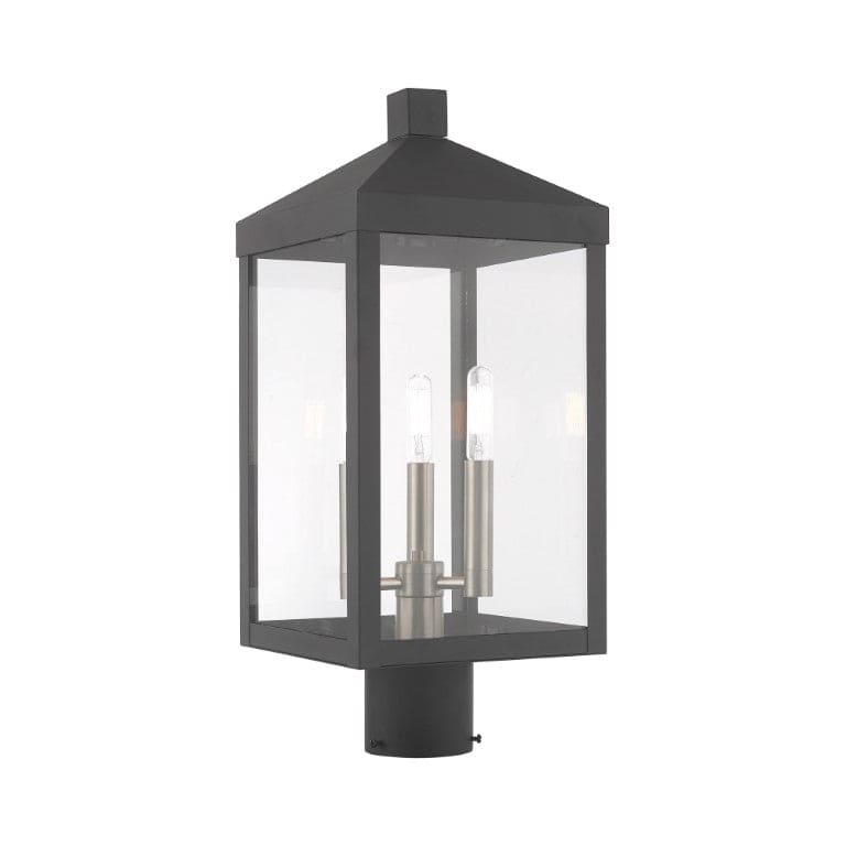 Outdoor Landscape Lighting LED 12V Low Voltage Nyack Outdoor Classics 1 E12 Candelabra Base Light Bulb Socket Medium Outdoor Post Top Lantern 8.25" x 8.25" x 19.5" Solid Brass and Clear Glass with Scandinavian Gray with Brushed Nickel Finish 120V for Garden, Exterior Post - 20592-76