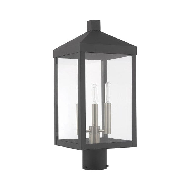 Outdoor Landscape Lighting LED 12V Low Voltage Nyack Outdoor Classics 1 E12 Candelabra Base Light Bulb Socket Medium Outdoor Post Top Lantern 8.25" x 8.25" x 19.5" Solid Brass and Clear Glass with Scandinavian Gray with Brushed Nickel Finish 120V for Garden, Exterior Post - 20592-76