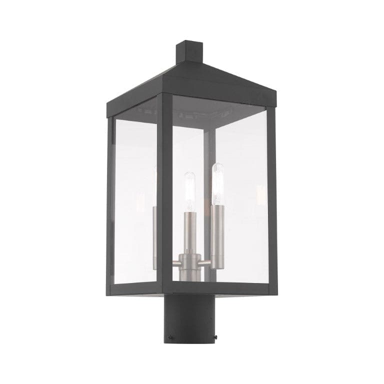 Outdoor Landscape Lighting LED 12V Low Voltage Nyack Outdoor Classics 1 E12 Candelabra Base Light Bulb Socket Medium Outdoor Post Top Lantern 8.25" x 8.25" x 19.5" Solid Brass and Clear Glass with Scandinavian Gray with Brushed Nickel Finish 120V for Garden, Exterior Post - 20592-76
