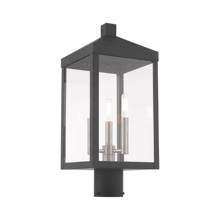 Outdoor Landscape Lighting LED 12V Low Voltage Nyack Outdoor Classics 1 E12 Candelabra Base Light Bulb Socket Medium Outdoor Post Top Lantern 8.25" x 8.25" x 19.5" Solid Brass and Clear Glass with Scandinavian Gray with Brushed Nickel Finish 120V for Garden, Exterior Post - 20592-76