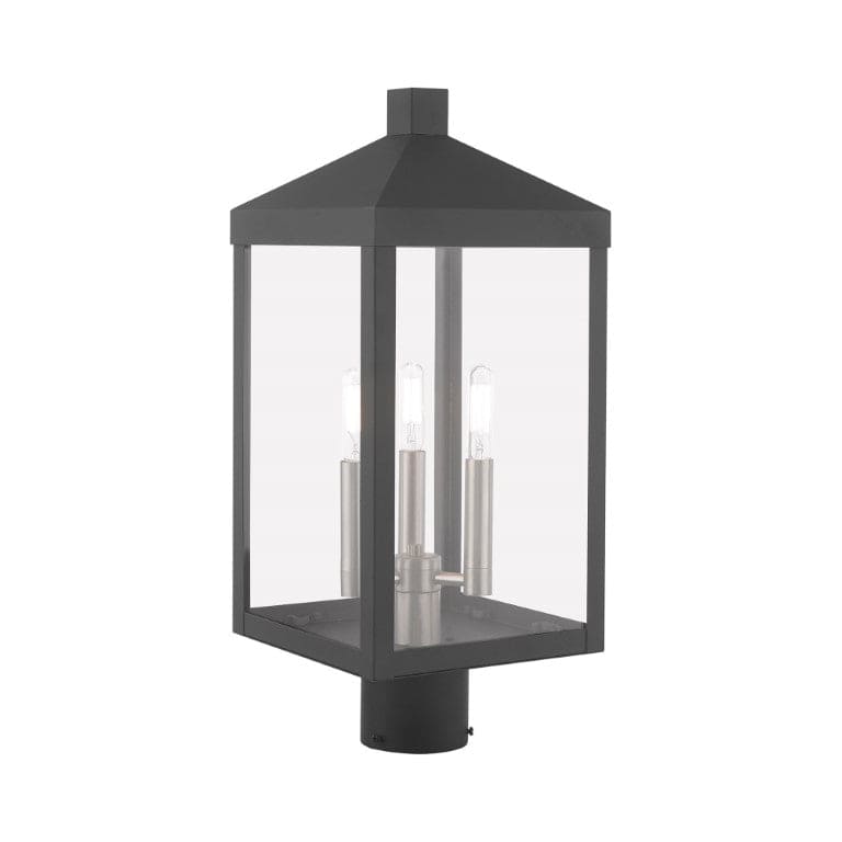 Outdoor Landscape Lighting LED 12V Low Voltage Nyack Outdoor Classics 1 E12 Candelabra Base Light Bulb Socket Medium Outdoor Post Top Lantern 8.25" x 8.25" x 19.5" Solid Brass and Clear Glass with Scandinavian Gray with Brushed Nickel Finish 120V for Garden, Exterior Post - 20592-76