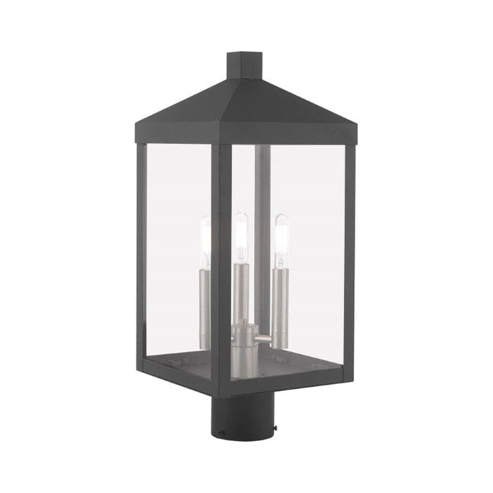 Outdoor Landscape Lighting LED 12V Low Voltage Nyack Outdoor Classics 1 E12 Candelabra Base Light Bulb Socket Medium Outdoor Post Top Lantern 8.25" x 8.25" x 19.5" Solid Brass and Clear Glass with Scandinavian Gray with Brushed Nickel Finish 120V for Garden, Exterior Post - 20592-76
