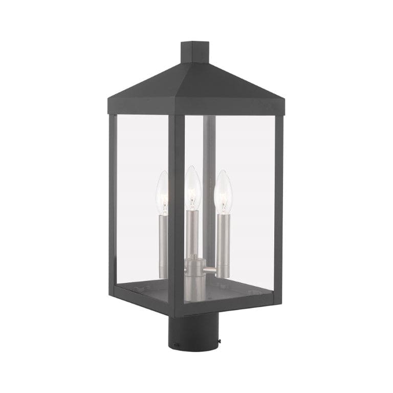 Outdoor Landscape Lighting LED 12V Low Voltage Nyack Outdoor Classics 1 E12 Candelabra Base Light Bulb Socket Medium Outdoor Post Top Lantern 8.25" x 8.25" x 19.5" Solid Brass and Clear Glass with Scandinavian Gray with Brushed Nickel Finish 120V for Garden, Exterior Post - 20592-76