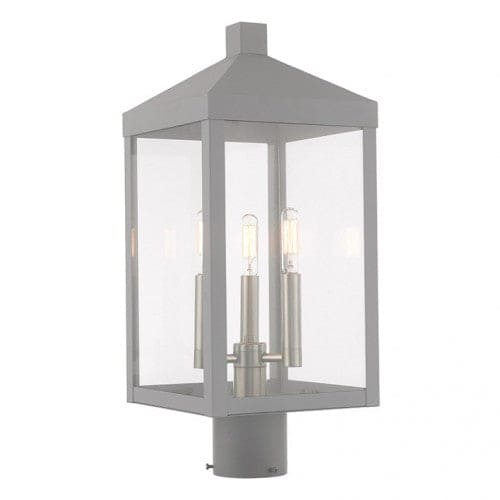 Outdoor Landscape Lighting LED 12V Low Voltage Nyack Outdoor Classics 1 E12 Candelabra Base Light Bulb Socket Medium Outdoor Post Top Lantern 8.25" x 8.25" x 19.5" Solid Brass and Clear Glass with Nordic Gray with Brushed Nickel Finish 120V for Garden, Exterior Post - 20592-80