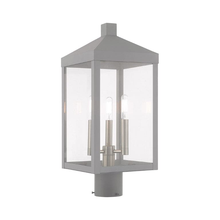 Outdoor Landscape Lighting LED 12V Low Voltage Nyack Outdoor Classics 1 E12 Candelabra Base Light Bulb Socket Medium Outdoor Post Top Lantern 8.25" x 8.25" x 19.5" Solid Brass and Clear Glass with Nordic Gray with Brushed Nickel Finish 120V for Garden, Exterior Post - 20592-80