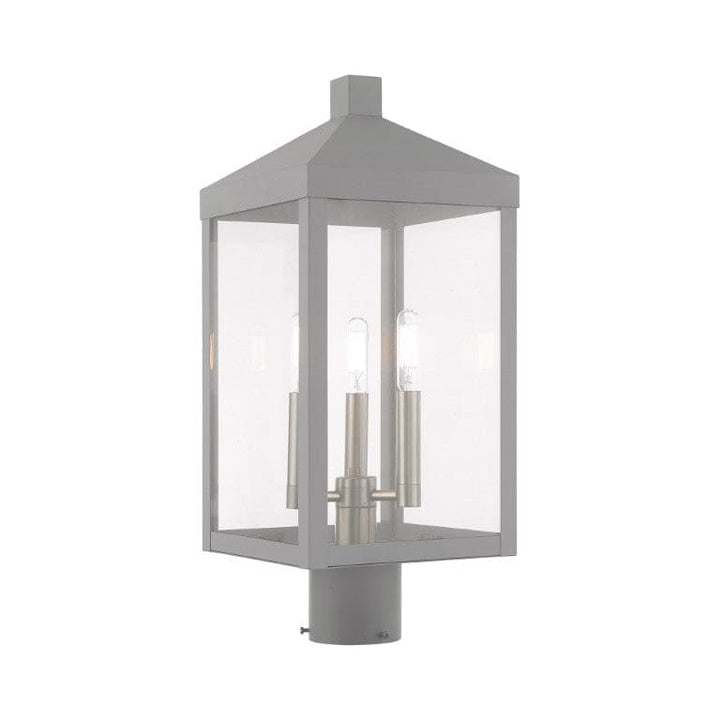 Outdoor Landscape Lighting LED 12V Low Voltage Nyack Outdoor Classics 1 E12 Candelabra Base Light Bulb Socket Medium Outdoor Post Top Lantern 8.25" x 8.25" x 19.5" Solid Brass and Clear Glass with Nordic Gray with Brushed Nickel Finish 120V for Garden, Exterior Post - 20592-80