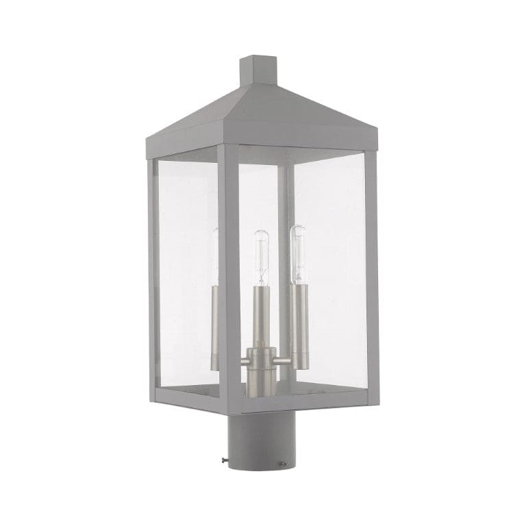 Outdoor Landscape Lighting LED 12V Low Voltage Nyack Outdoor Classics 1 E12 Candelabra Base Light Bulb Socket Medium Outdoor Post Top Lantern 8.25" x 8.25" x 19.5" Solid Brass and Clear Glass with Nordic Gray with Brushed Nickel Finish 120V for Garden, Exterior Post - 20592-80