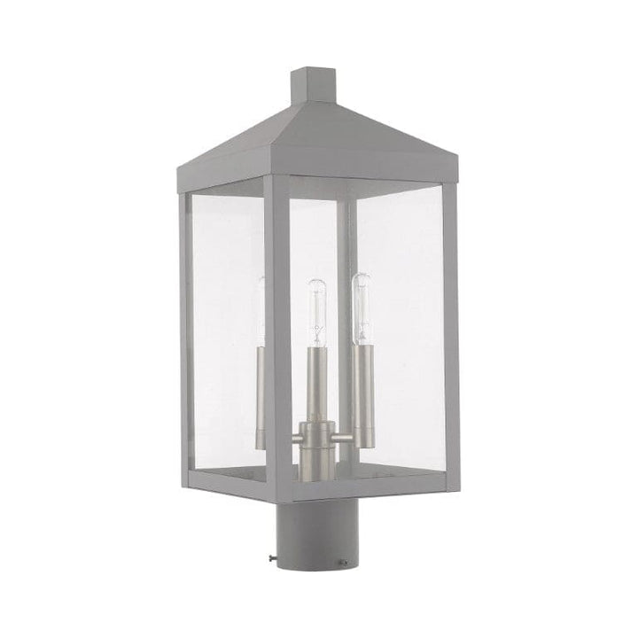 Outdoor Landscape Lighting LED 12V Low Voltage Nyack Outdoor Classics 1 E12 Candelabra Base Light Bulb Socket Medium Outdoor Post Top Lantern 8.25" x 8.25" x 19.5" Solid Brass and Clear Glass with Nordic Gray with Brushed Nickel Finish 120V for Garden, Exterior Post - 20592-80