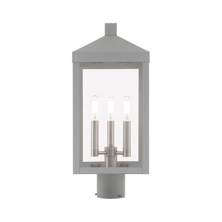 Outdoor Landscape Lighting LED 12V Low Voltage Nyack Outdoor Classics 1 E12 Candelabra Base Light Bulb Socket Medium Outdoor Post Top Lantern 8.25" x 8.25" x 19.5" Solid Brass and Clear Glass with Nordic Gray with Brushed Nickel Finish 120V for Garden, Exterior Post - 20592-80