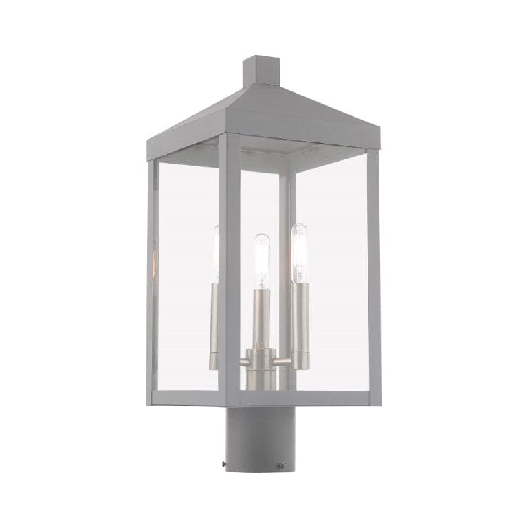 Outdoor Landscape Lighting LED 12V Low Voltage Nyack Outdoor Classics 1 E12 Candelabra Base Light Bulb Socket Medium Outdoor Post Top Lantern 8.25" x 8.25" x 19.5" Solid Brass and Clear Glass with Nordic Gray with Brushed Nickel Finish 120V for Garden, Exterior Post - 20592-80