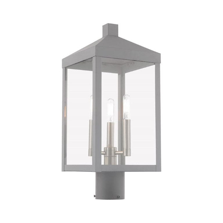 Outdoor Landscape Lighting LED 12V Low Voltage Nyack Outdoor Classics 1 E12 Candelabra Base Light Bulb Socket Medium Outdoor Post Top Lantern 8.25" x 8.25" x 19.5" Solid Brass and Clear Glass with Nordic Gray with Brushed Nickel Finish 120V for Garden, Exterior Post - 20592-80