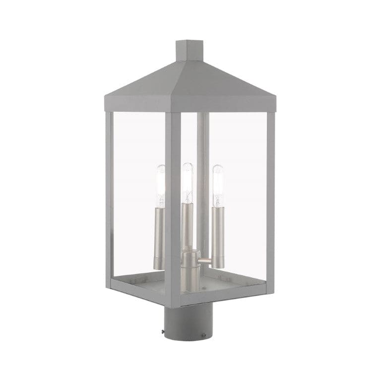 Outdoor Landscape Lighting LED 12V Low Voltage Nyack Outdoor Classics 1 E12 Candelabra Base Light Bulb Socket Medium Outdoor Post Top Lantern 8.25" x 8.25" x 19.5" Solid Brass and Clear Glass with Nordic Gray with Brushed Nickel Finish 120V for Garden, Exterior Post - 20592-80