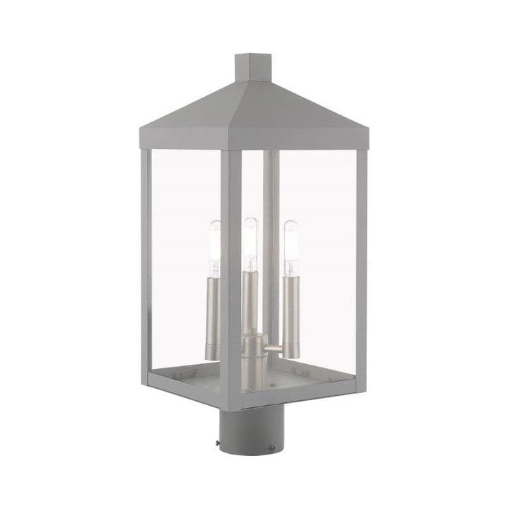 Outdoor Landscape Lighting LED 12V Low Voltage Nyack Outdoor Classics 1 E12 Candelabra Base Light Bulb Socket Medium Outdoor Post Top Lantern 8.25" x 8.25" x 19.5" Solid Brass and Clear Glass with Nordic Gray with Brushed Nickel Finish 120V for Garden, Exterior Post - 20592-80