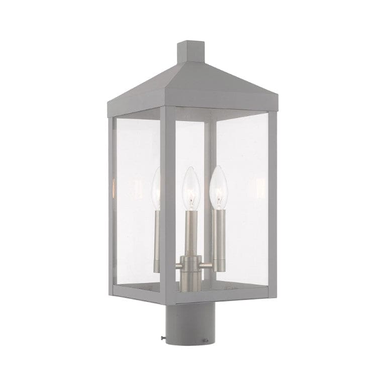 Outdoor Landscape Lighting LED 12V Low Voltage Nyack Outdoor Classics 1 E12 Candelabra Base Light Bulb Socket Medium Outdoor Post Top Lantern 8.25" x 8.25" x 19.5" Solid Brass and Clear Glass with Nordic Gray with Brushed Nickel Finish 120V for Garden, Exterior Post - 20592-80