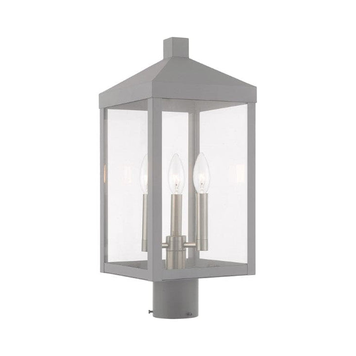 Outdoor Landscape Lighting LED 12V Low Voltage Nyack Outdoor Classics 1 E12 Candelabra Base Light Bulb Socket Medium Outdoor Post Top Lantern 8.25" x 8.25" x 19.5" Solid Brass and Clear Glass with Nordic Gray with Brushed Nickel Finish 120V for Garden, Exterior Post - 20592-80