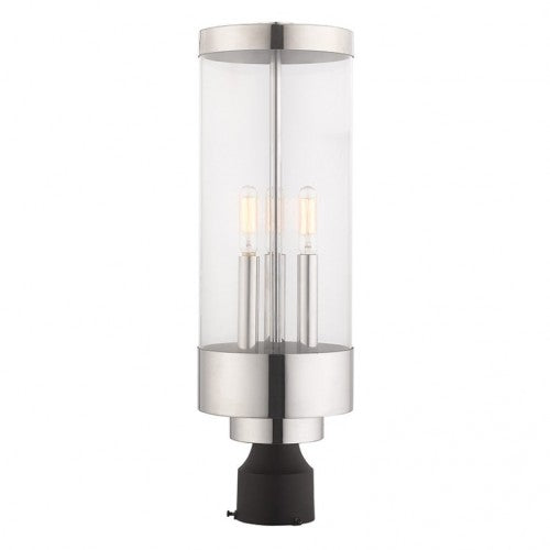 Outdoor Landscape Lighting LED 12V Low Voltage Hillcrest Candelabra Base Light Bulb Socket Large Outdoor Post Top Lantern Stainless Steel and Clear Glass and Polished Chrome Finish 120V for Garden, Exterior Post - 20728-05
