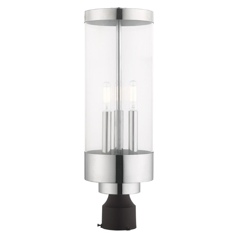 Outdoor Landscape Lighting LED 12V Low Voltage Hillcrest Candelabra Base Light Bulb Socket Large Outdoor Post Top Lantern Stainless Steel and Clear Glass and Polished Chrome Finish 120V for Garden, Exterior Post - 20728-05