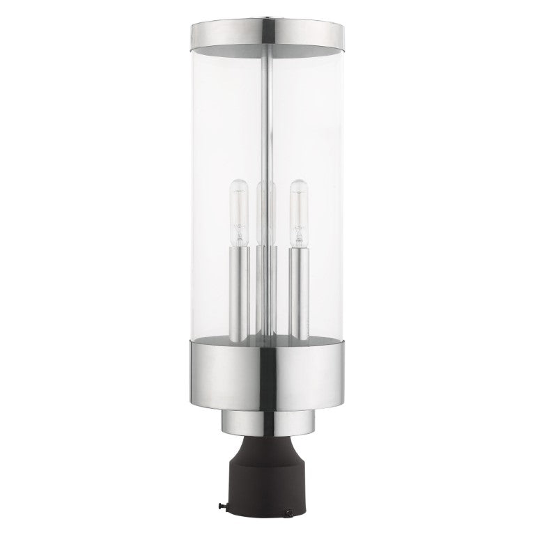 Outdoor Landscape Lighting LED 12V Low Voltage Hillcrest Candelabra Base Light Bulb Socket Large Outdoor Post Top Lantern Stainless Steel and Clear Glass and Polished Chrome Finish 120V for Garden, Exterior Post - 20728-05