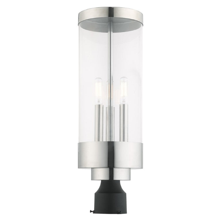Outdoor Landscape Lighting LED 12V Low Voltage Hillcrest Candelabra Base Light Bulb Socket Large Outdoor Post Top Lantern Stainless Steel and Clear Glass and Polished Chrome Finish 120V for Garden, Exterior Post - 20728-05