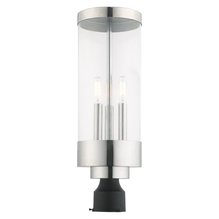Outdoor Landscape Lighting LED 12V Low Voltage Hillcrest Candelabra Base Light Bulb Socket Large Outdoor Post Top Lantern Stainless Steel and Clear Glass and Polished Chrome Finish 120V for Garden, Exterior Post - 20728-05