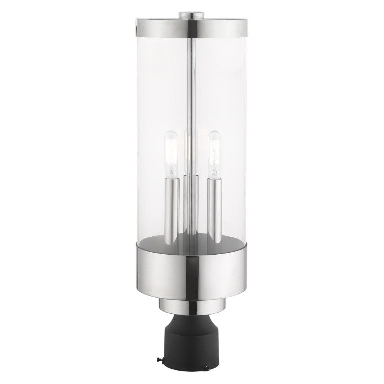 Outdoor Landscape Lighting LED 12V Low Voltage Hillcrest Candelabra Base Light Bulb Socket Large Outdoor Post Top Lantern Stainless Steel and Clear Glass and Polished Chrome Finish 120V for Garden, Exterior Post - 20728-05