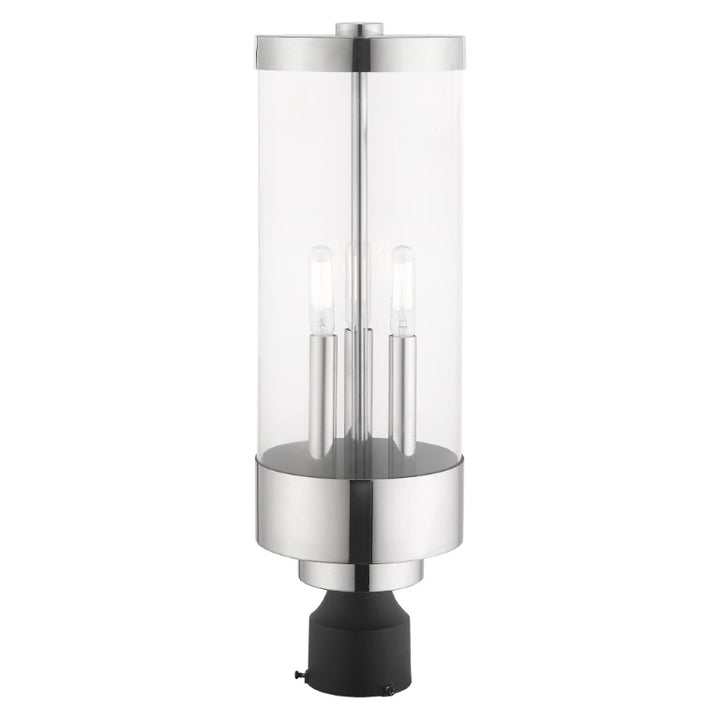 Outdoor Landscape Lighting LED 12V Low Voltage Hillcrest Candelabra Base Light Bulb Socket Large Outdoor Post Top Lantern Stainless Steel and Clear Glass and Polished Chrome Finish 120V for Garden, Exterior Post - 20728-05