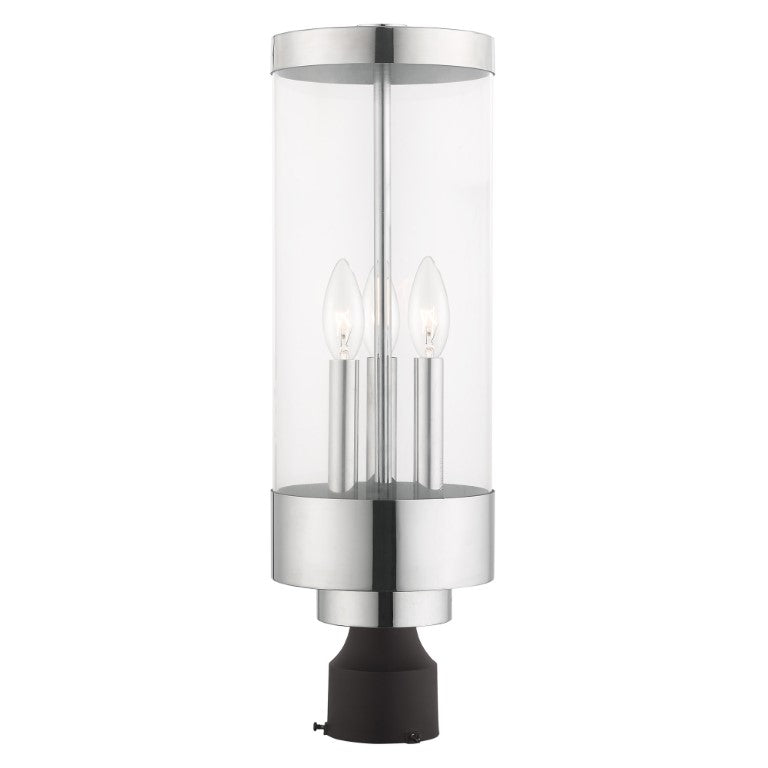 Outdoor Landscape Lighting LED 12V Low Voltage Hillcrest Candelabra Base Light Bulb Socket Large Outdoor Post Top Lantern Stainless Steel and Clear Glass and Polished Chrome Finish 120V for Garden, Exterior Post - 20728-05