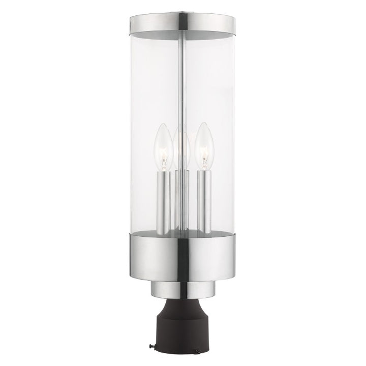 Outdoor Landscape Lighting LED 12V Low Voltage Hillcrest Candelabra Base Light Bulb Socket Large Outdoor Post Top Lantern Stainless Steel and Clear Glass and Polished Chrome Finish 120V for Garden, Exterior Post - 20728-05