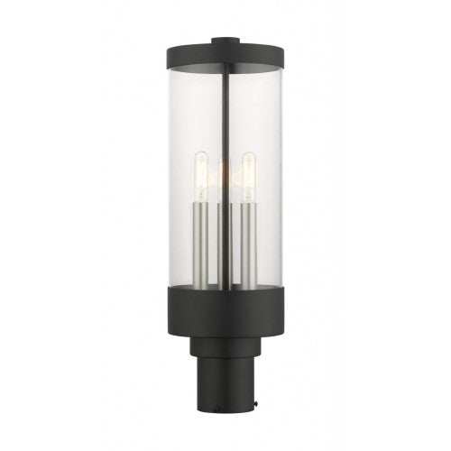 Outdoor Landscape Lighting LED 12V Low Voltage Hillcrest Candelabra Base Light Bulb Socket Large Outdoor Post Top Lantern 6.5" x 20.25"Stainless Steel and Clear Glass and Textured Black Finish 120V for Garden, Exterior Post - 20728-14