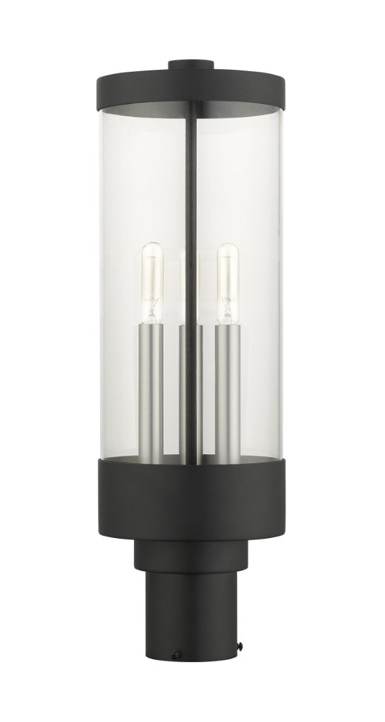 Outdoor Landscape Lighting LED 12V Low Voltage Hillcrest Candelabra Base Light Bulb Socket Large Outdoor Post Top Lantern 6.5" x 20.25"Stainless Steel and Clear Glass and Textured Black Finish 120V for Garden, Exterior Post - 20728-14