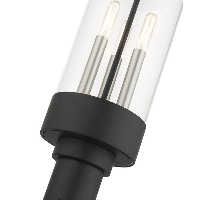 Outdoor Landscape Lighting LED 12V Low Voltage Hillcrest Candelabra Base Light Bulb Socket Large Outdoor Post Top Lantern 6.5" x 20.25"Stainless Steel and Clear Glass and Textured Black Finish 120V for Garden, Exterior Post - 20728-14