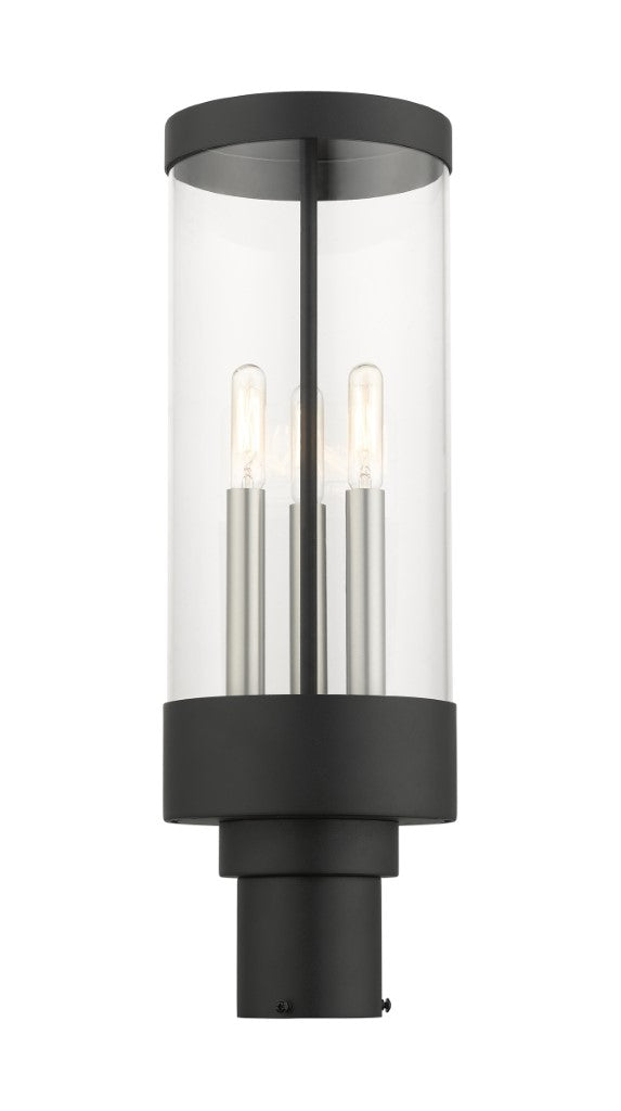 Outdoor Landscape Lighting LED 12V Low Voltage Hillcrest Candelabra Base Light Bulb Socket Large Outdoor Post Top Lantern 6.5" x 20.25"Stainless Steel and Clear Glass and Textured Black Finish 120V for Garden, Exterior Post - 20728-14