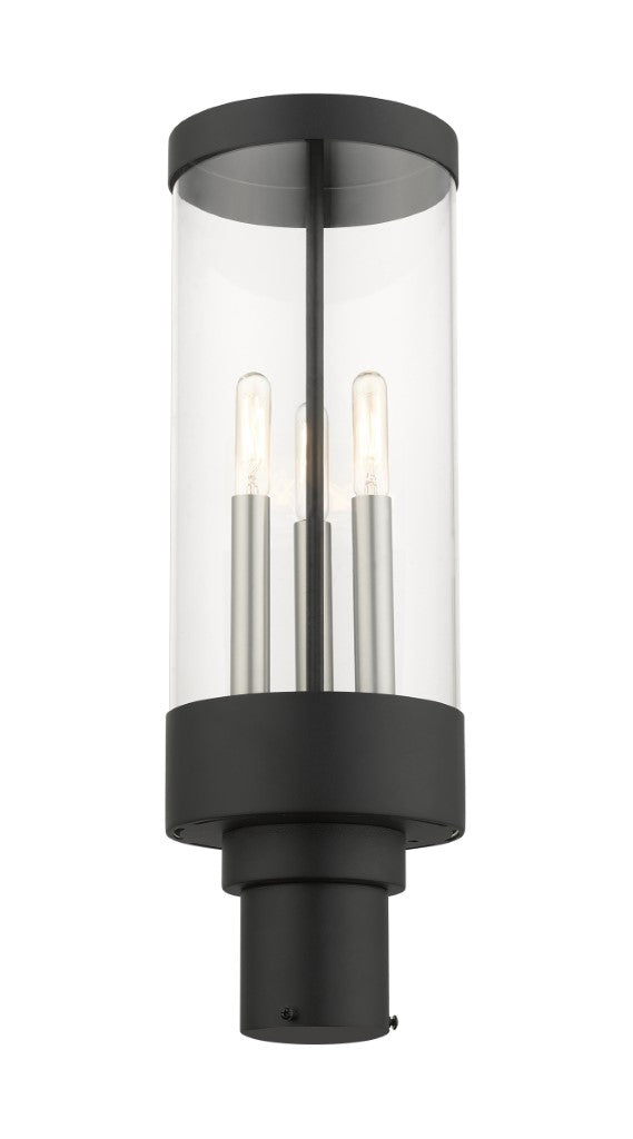 Outdoor Landscape Lighting LED 12V Low Voltage Hillcrest Candelabra Base Light Bulb Socket Large Outdoor Post Top Lantern 6.5" x 20.25"Stainless Steel and Clear Glass and Textured Black Finish 120V for Garden, Exterior Post - 20728-14