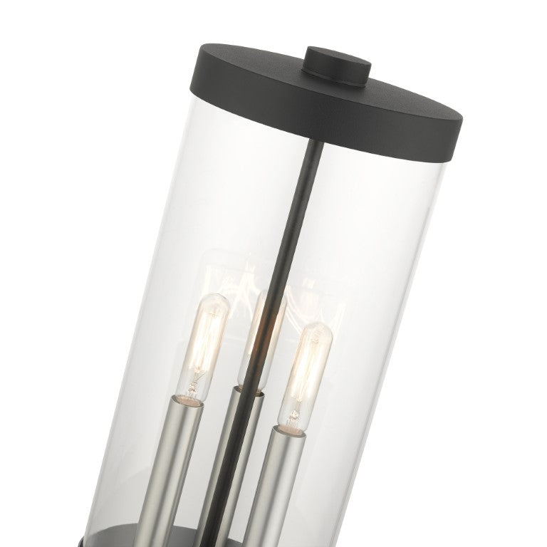 Outdoor Landscape Lighting LED 12V Low Voltage Hillcrest Candelabra Base Light Bulb Socket Large Outdoor Post Top Lantern 6.5" x 20.25"Stainless Steel and Clear Glass and Textured Black Finish 120V for Garden, Exterior Post - 20728-14