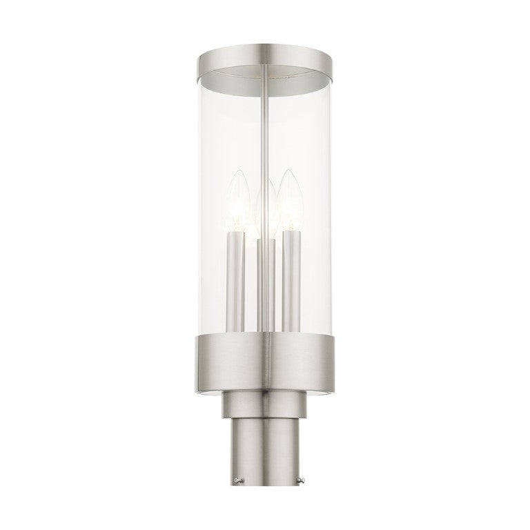 Outdoor Landscape Lighting LED 12V Low Voltage Hillcrest Candelabra Base Light Bulb Socket Large Outdoor Post Top Lantern 6.5" x 20.25" Stainless Steel and Clear Glass and Brushed Nickel Finish 120V for Garden, Exterior Post - 20728-91