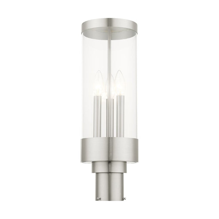 Outdoor Landscape Lighting LED 12V Low Voltage Hillcrest Candelabra Base Light Bulb Socket Large Outdoor Post Top Lantern 6.5" x 20.25" Stainless Steel and Clear Glass and Brushed Nickel Finish 120V for Garden, Exterior Post - 20728-91
