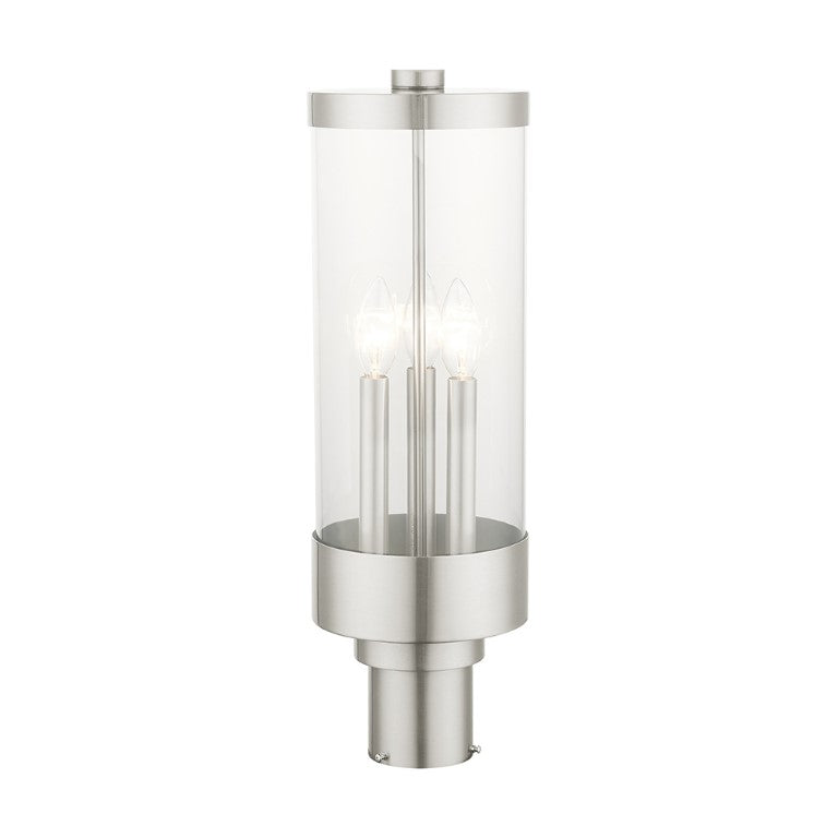 Outdoor Landscape Lighting LED 12V Low Voltage Hillcrest Candelabra Base Light Bulb Socket Large Outdoor Post Top Lantern 6.5" x 20.25" Stainless Steel and Clear Glass and Brushed Nickel Finish 120V for Garden, Exterior Post - 20728-91