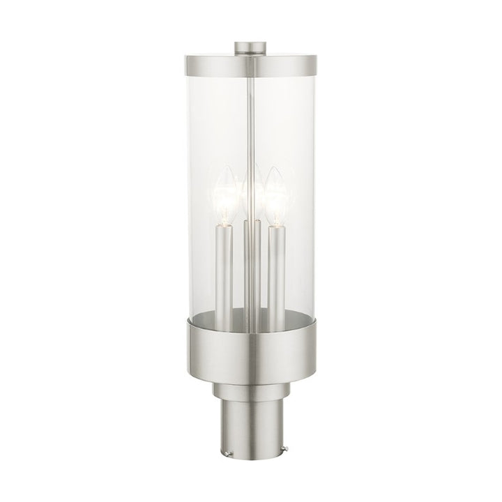 Outdoor Landscape Lighting LED 12V Low Voltage Hillcrest Candelabra Base Light Bulb Socket Large Outdoor Post Top Lantern 6.5" x 20.25" Stainless Steel and Clear Glass and Brushed Nickel Finish 120V for Garden, Exterior Post - 20728-91