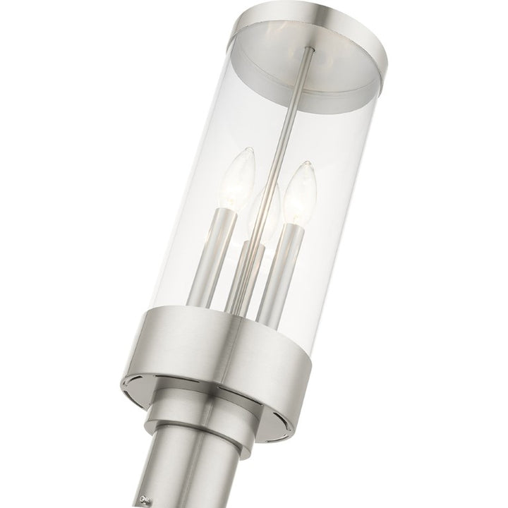 Outdoor Landscape Lighting LED 12V Low Voltage Hillcrest Candelabra Base Light Bulb Socket Large Outdoor Post Top Lantern 6.5" x 20.25" Stainless Steel and Clear Glass and Brushed Nickel Finish 120V for Garden, Exterior Post - 20728-91
