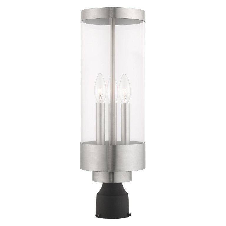 Outdoor Landscape Lighting LED 12V Low Voltage Hillcrest Candelabra Base Light Bulb Socket Large Outdoor Post Top Lantern 6.5" x 20.25" Stainless Steel and Clear Glass and Brushed Nickel Finish 120V for Garden, Exterior Post - 20728-91