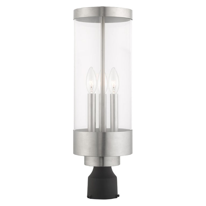 Outdoor Landscape Lighting LED 12V Low Voltage Hillcrest Candelabra Base Light Bulb Socket Large Outdoor Post Top Lantern 6.5" x 20.25" Stainless Steel and Clear Glass and Brushed Nickel Finish 120V for Garden, Exterior Post - 20728-91