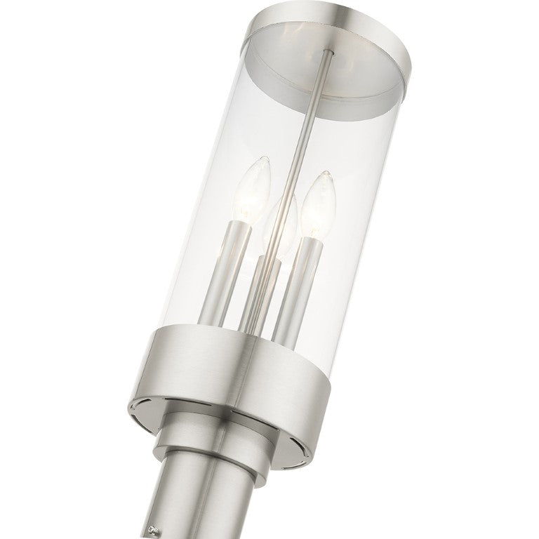 Outdoor Landscape Lighting LED 12V Low Voltage Hillcrest Candelabra Base Light Bulb Socket Large Outdoor Post Top Lantern 6.5" x 20.25" Stainless Steel and Clear Glass and Brushed Nickel Finish 120V for Garden, Exterior Post - 20728-91