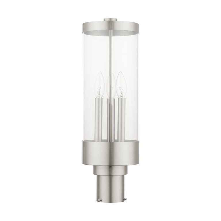 Outdoor Landscape Lighting LED 12V Low Voltage Hillcrest Candelabra Base Light Bulb Socket Large Outdoor Post Top Lantern 6.5" x 20.25" Stainless Steel and Clear Glass and Brushed Nickel Finish 120V for Garden, Exterior Post - 20728-91