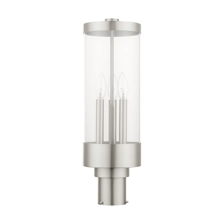 Outdoor Landscape Lighting LED 12V Low Voltage Hillcrest Candelabra Base Light Bulb Socket Large Outdoor Post Top Lantern 6.5" x 20.25" Stainless Steel and Clear Glass and Brushed Nickel Finish 120V for Garden, Exterior Post - 20728-91