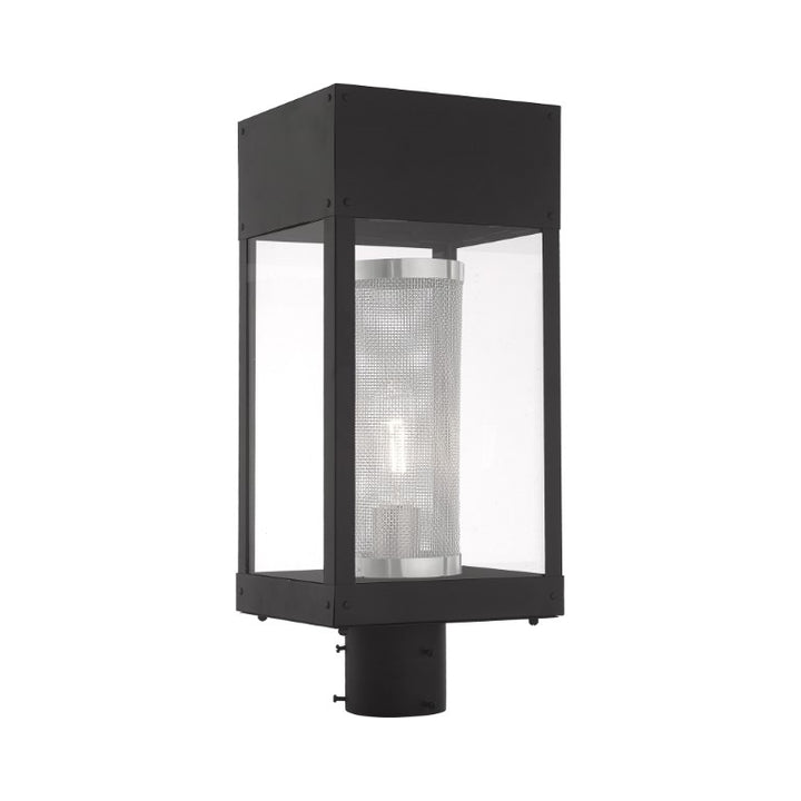 Outdoor Landscape Lighting LED 12V Low Voltage Franklin Medium Base Light Bulb Socket Outdoor Post Top Lantern 7" x 8" x 19" Stainless Steel and Clear Glass Outside & Stainless Steel Mesh Cylinder Inside 120V for Garden, Exterior Post - 20763-04
