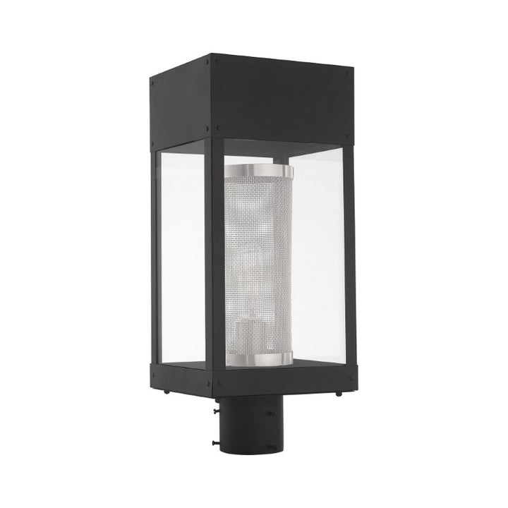 Outdoor Landscape Lighting LED 12V Low Voltage Franklin Medium Base Light Bulb Socket Outdoor Post Top Lantern 7" x 8" x 19" Stainless Steel and Clear Glass Outside & Stainless Steel Mesh Cylinder Inside 120V for Garden, Exterior Post - 20763-04