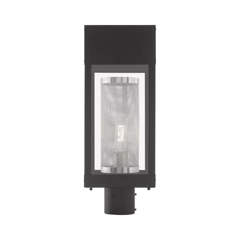 Outdoor Landscape Lighting LED 12V Low Voltage Franklin Medium Base Light Bulb Socket Outdoor Post Top Lantern 7" x 8" x 19" Stainless Steel and Clear Glass Outside & Stainless Steel Mesh Cylinder Inside 120V for Garden, Exterior Post - 20763-04